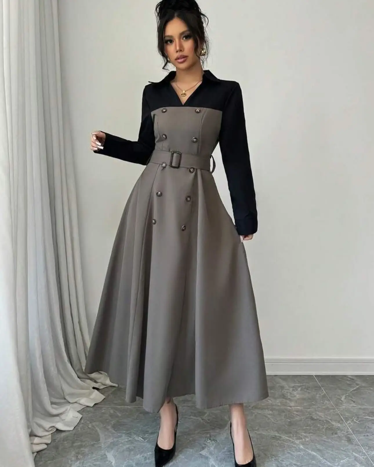 

Customized High Quality Jersey Buttons Belt Evening Dresses Formal Long Sleeves Cocktail Dress Custom Size Celebrity G