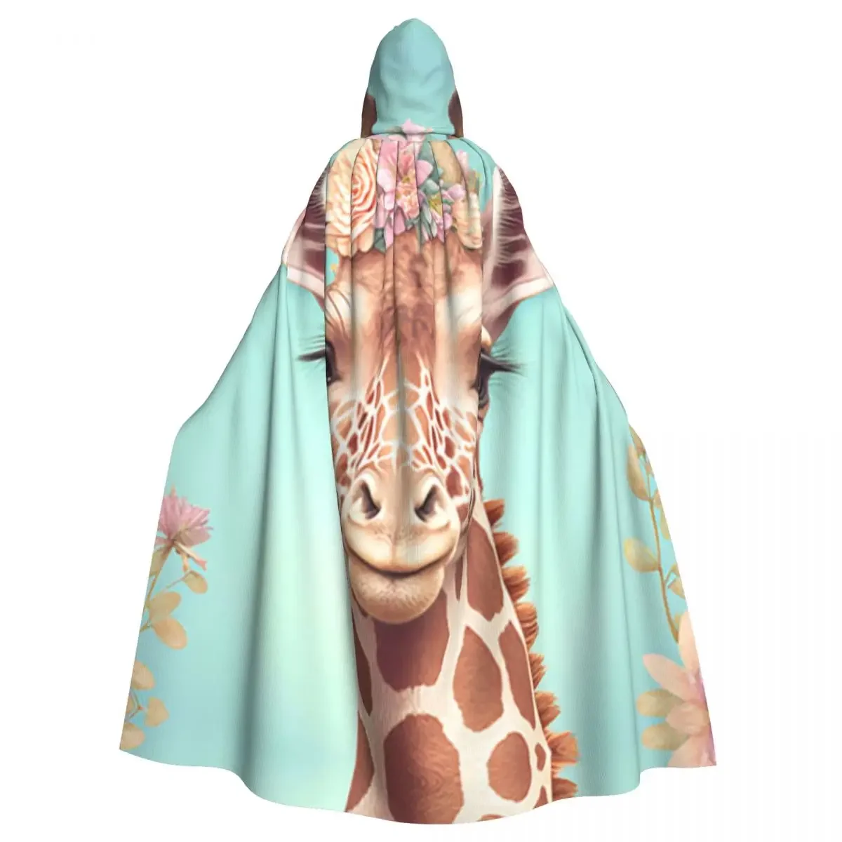 Adult Cloak Cape Hooded Watercolor Giraffe With Flowers Medieval Costume Witch Wicca Vampire Elf Purim Carnival Party