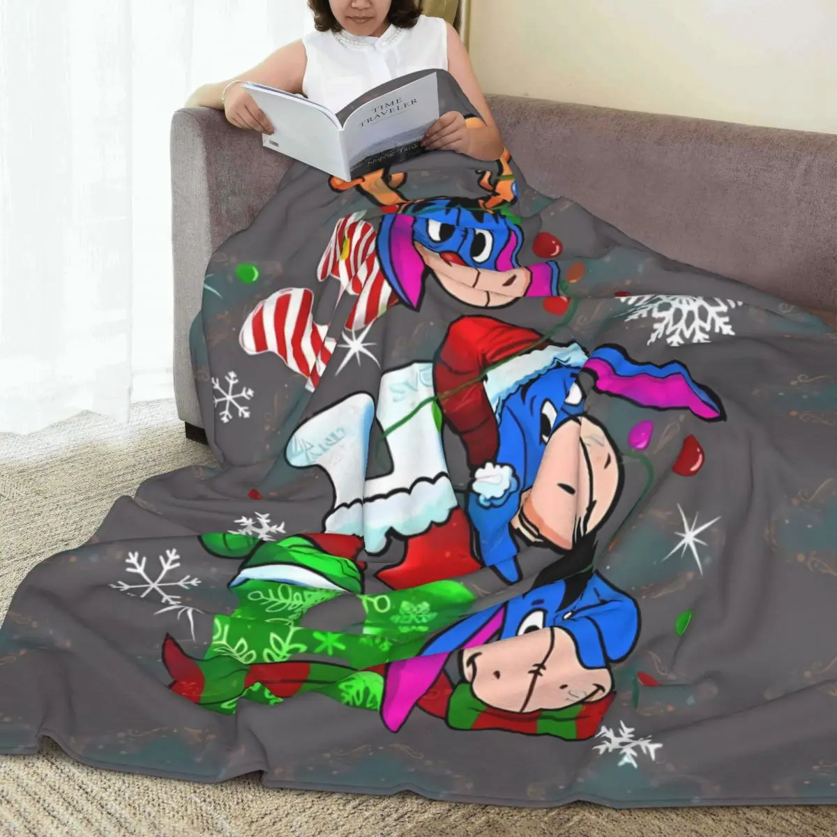 Christmas Winnie The Pooh Eeyore Hohoho Super Soft Blanket Picnic Plush Blanket Graphic Outdoor Flannel Bedspread Sofa Bed Cover