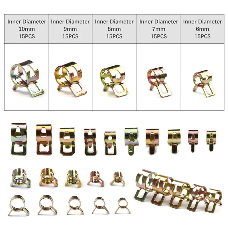 75/100 pces braçadeiras de mangueira de mola inoxidável 6-22mm zinco chapeado clipe de linha de combustível mangueira tubo de água tubo de ar grampos de fixação braçadeira de tubulação