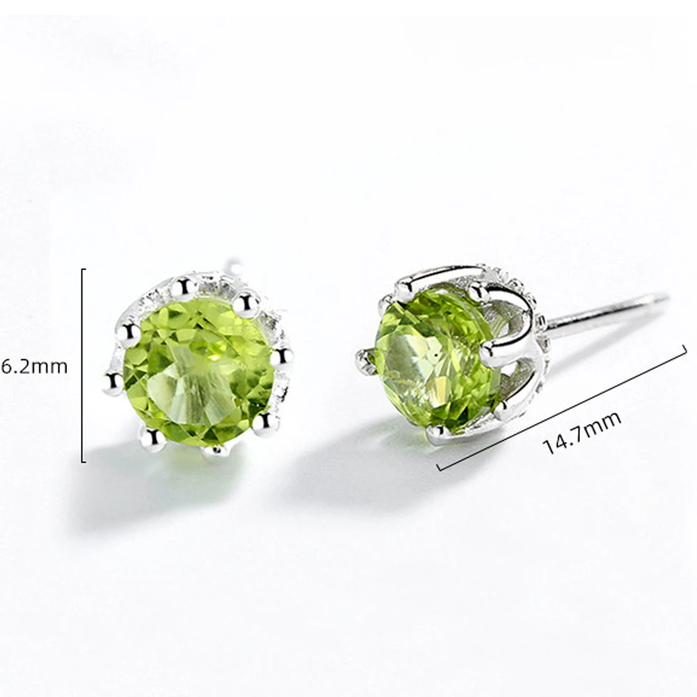 Monkton 100% 925 Sterling Silver Natural Peridot Earrings for Women 5mm Round Green Crystal Birthstone Stud Earrings for Girls