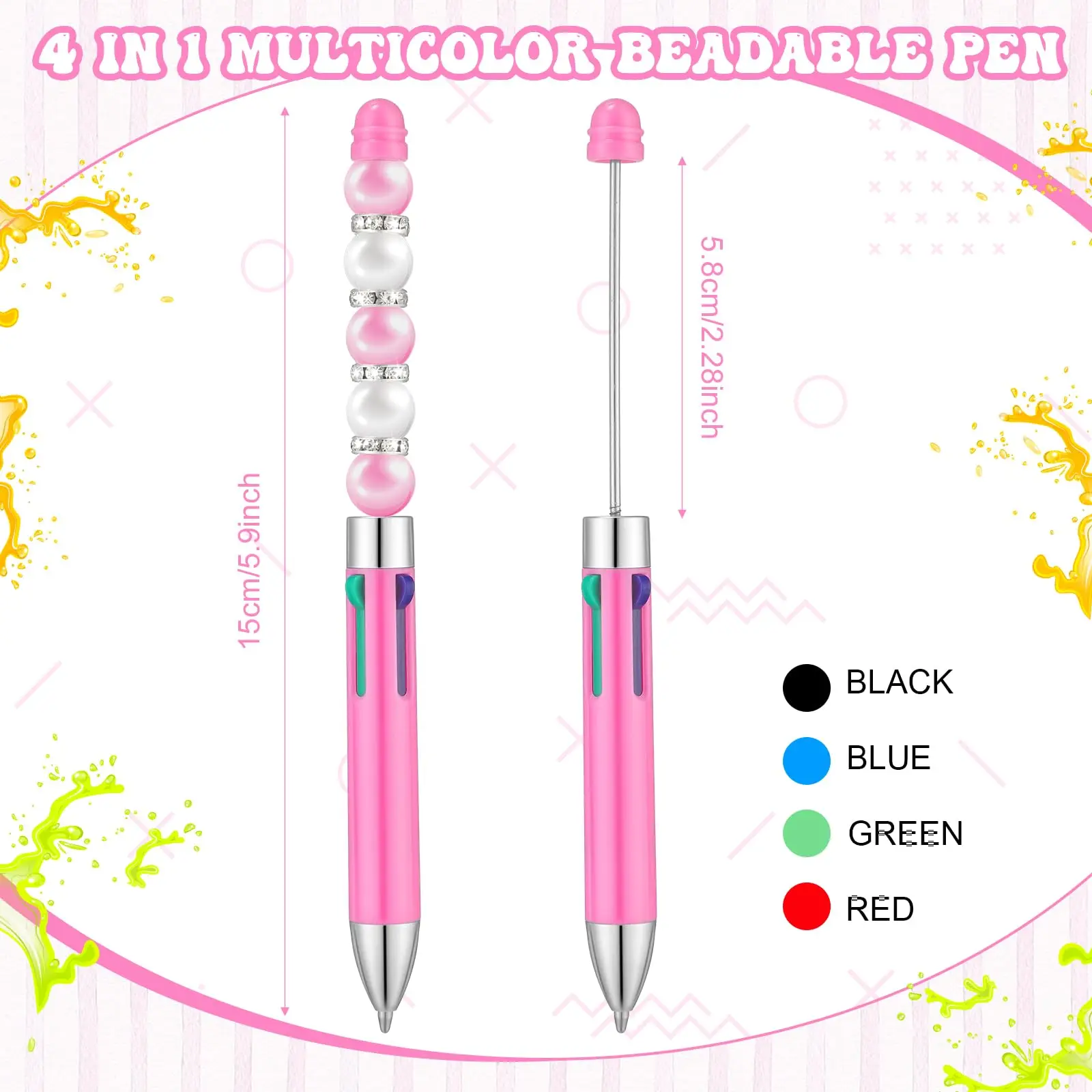 Imagem -03 - Macaron Rosa Quatro Cores Recargas Caneta Frisada Faça Você Mesmo Criativo Beadable Ball Pen Valentim e Presente de Casamento Pcs