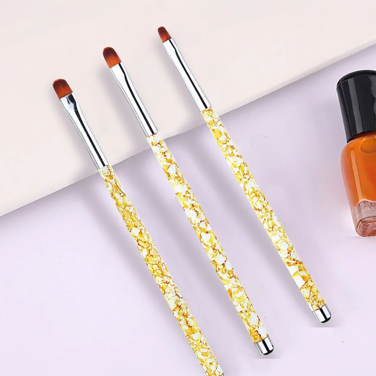 3Pcs Set Marble Nail Art Round Head Pen Nail Art Painting Set Pen Nail Art Light Therapy Half Round Pen