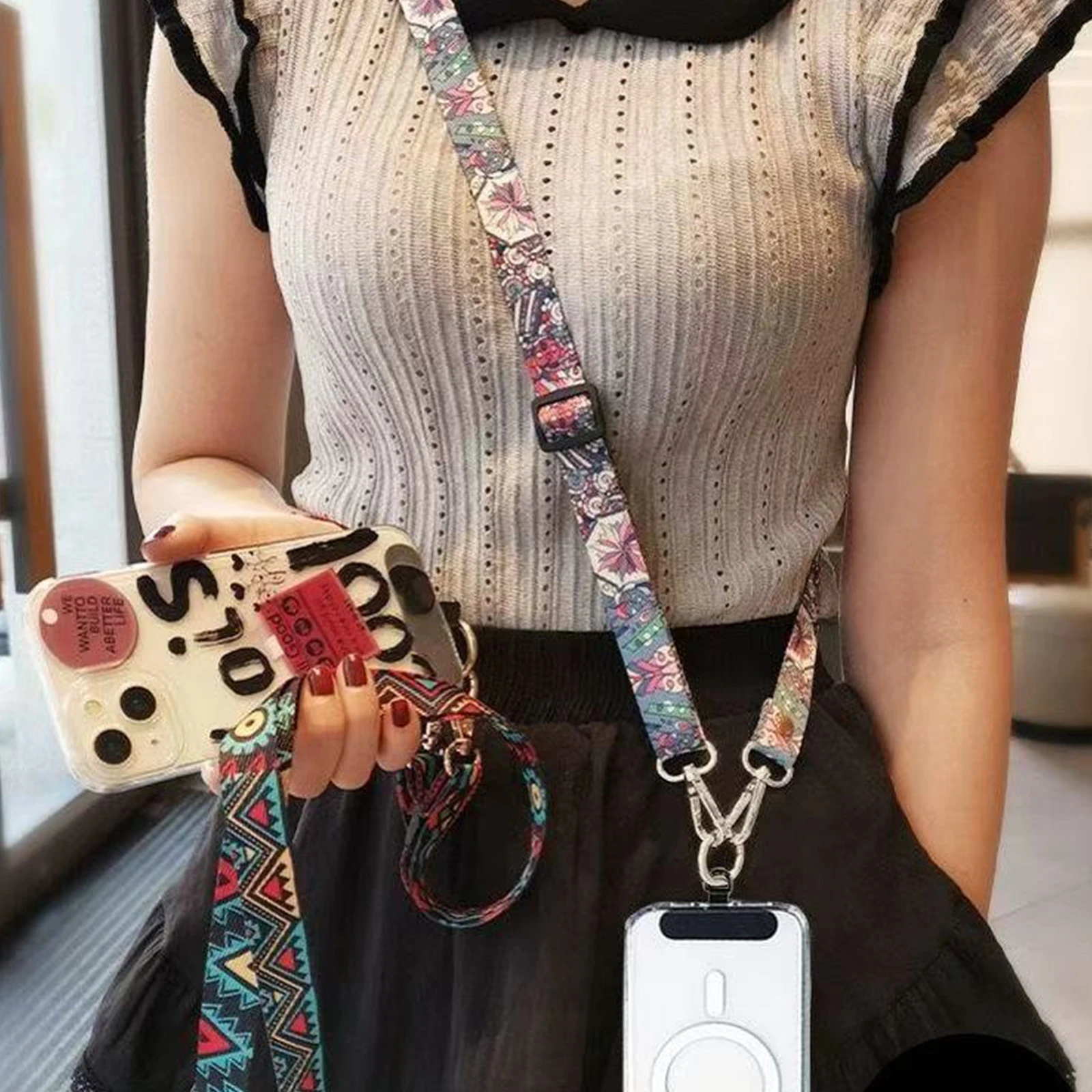نسخة مطورة من حزام قطري بنمط ريترو قابل للتعديل للهاتف المحمول حبل طويل معلق للرقبة لمنع فقدان الحبل #3