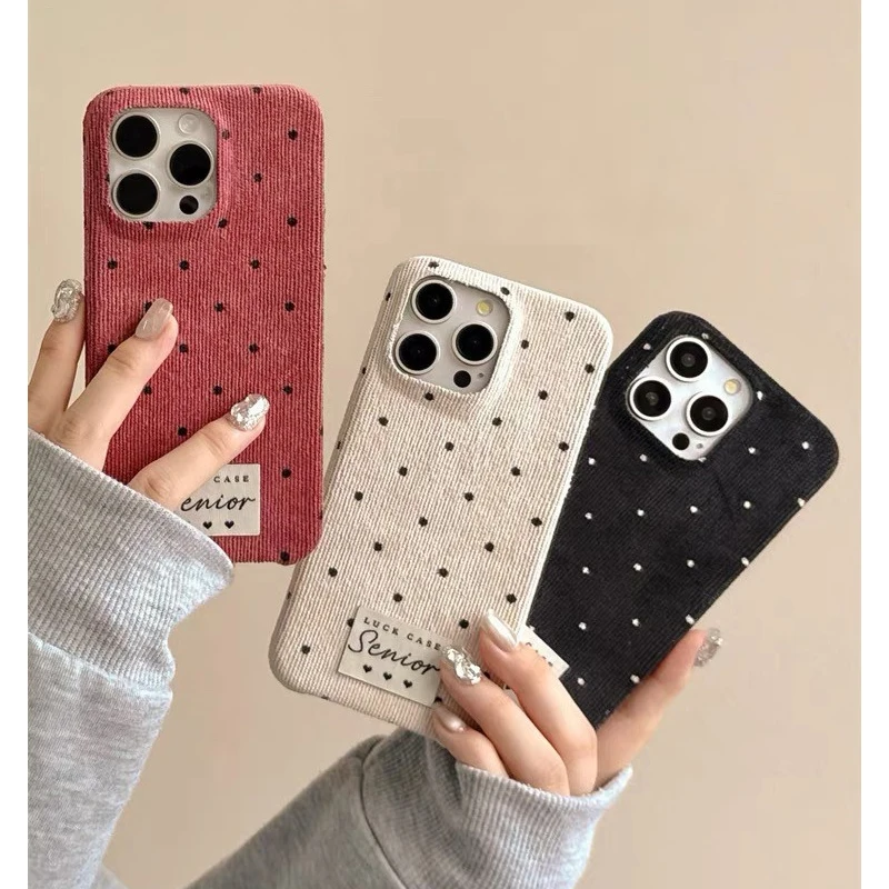 

Christmas Red Corduroy Cloth Plush Wave Point Phone Case for iPhone 16 15 14 Pro Max 13 12 Warm Winter Flannel Women Funda Cover