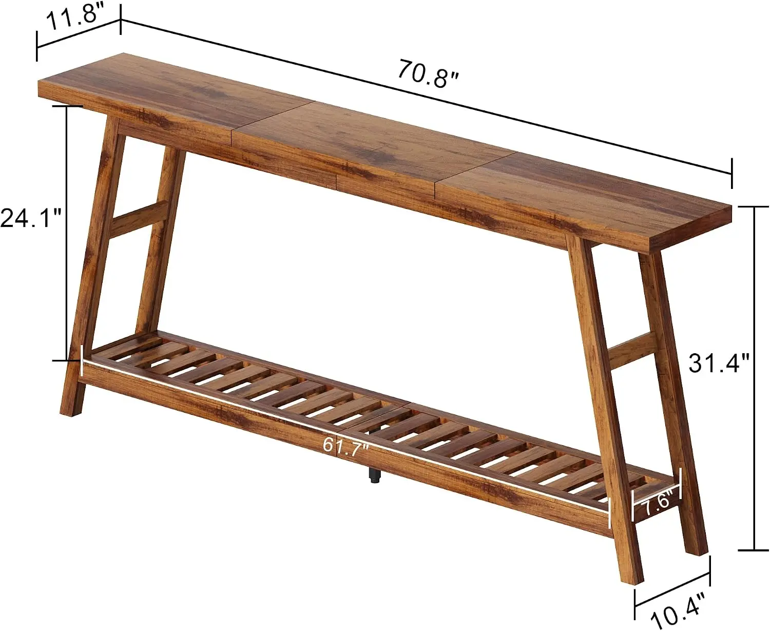 ChooChoo 70.9 Inch Long Console Tables for Entryway, Wood 2-Tier Entry Hallway Table, Narrow Sofa Table Behind Couch Table for L