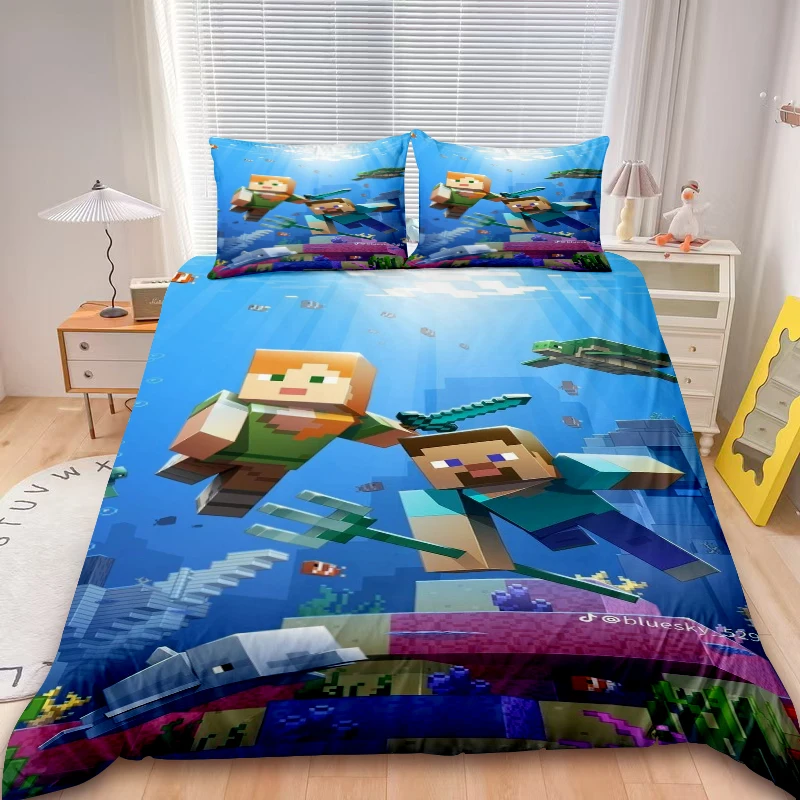 أطفال ماين كرافت 3 قطعة مجموعة غطاء لحاف لعبة ماي وورلد طقم سرير المعزي غطاء الأولاد أطفال للهدايا ديكور غرفة النوم #6