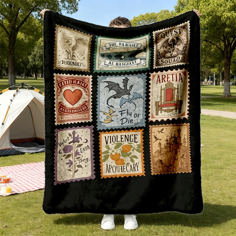 Fourth Wing Books Stamp Flannel Blanket, Fourth Wing Inspired Flannel Throw, Dragon Rider Cozy Blanket