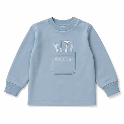 BARCALI Fall Blue French Terry Pocket Set 2pcs Children's Outfit Embroidery Design for Girl Boys And Baby Teenage Clothing Set