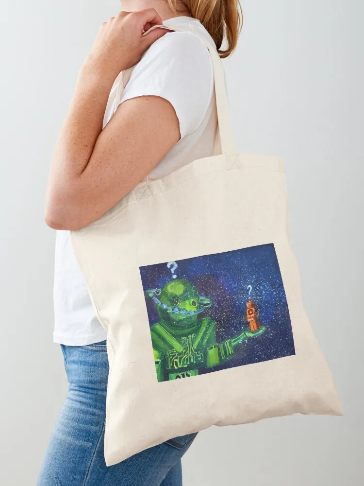 

Cyber Space, handpainted space robots Tote Bag tote bag woman Beach bag Lady Canvas