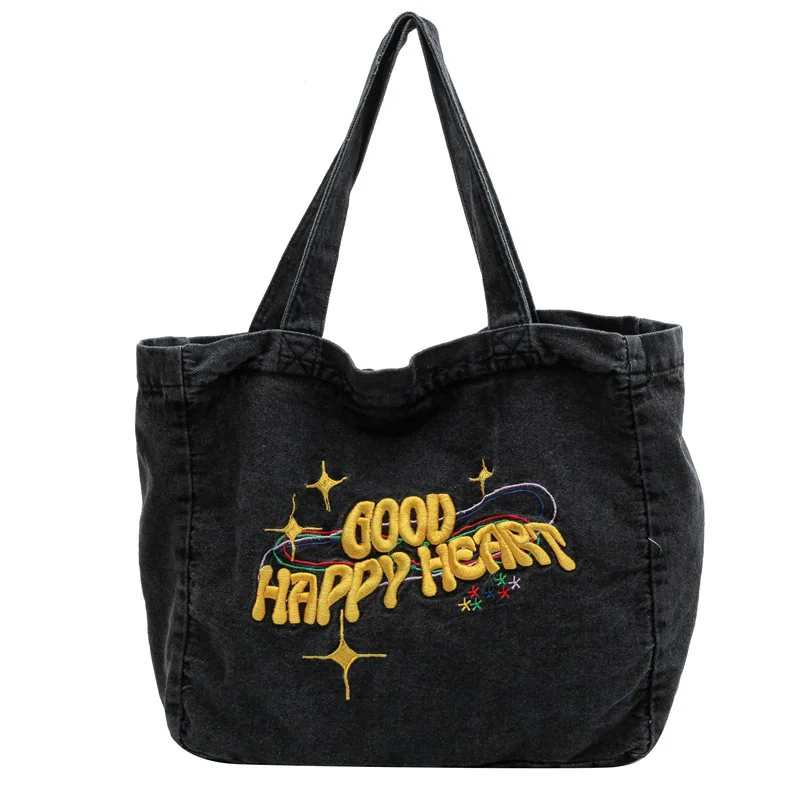 2024 New Embroidered Letter Medium Fabric Bag Hip Hop Denim Handbags Women's Luxury Designer Large Capacity Handbags and Wallets