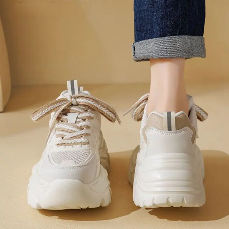 2026 Summer New Women Minimalist White Thin Chunky Elevated Ultra Breathable Mesh Dad Shoes Sneakers