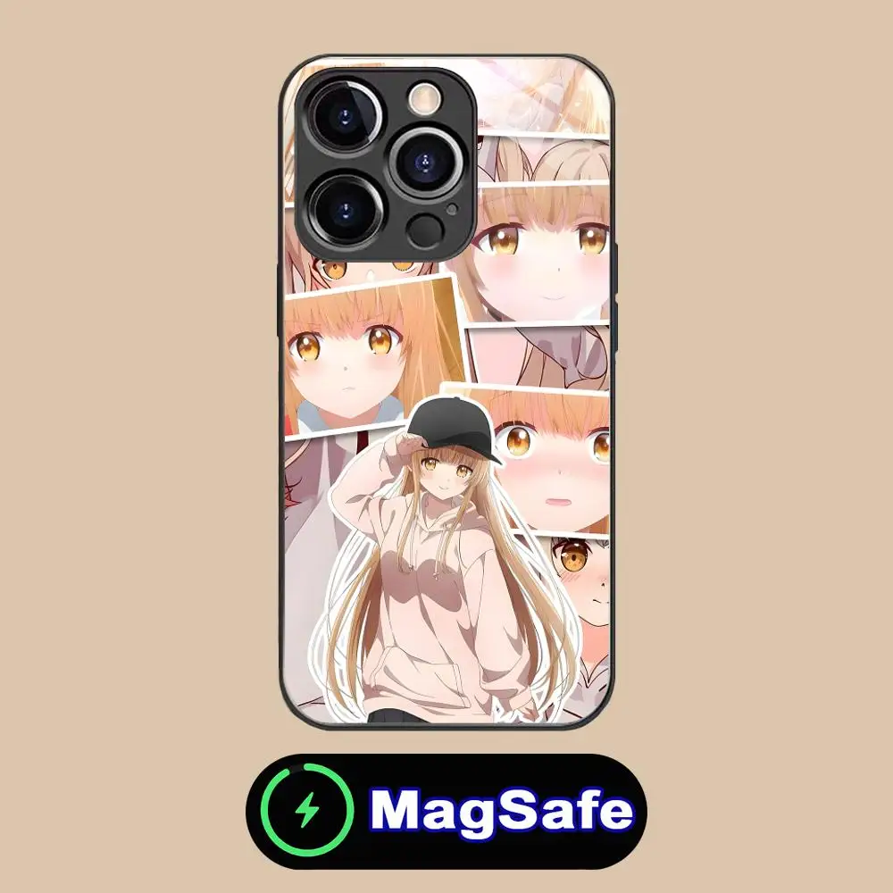 Angel Mahiru Shina حافظة هاتف محمول لهاتف آيفون 16 15 14 13 12 11 Pro Max Plus Mini MagSafe غطاء حماية زجاجي جميل
