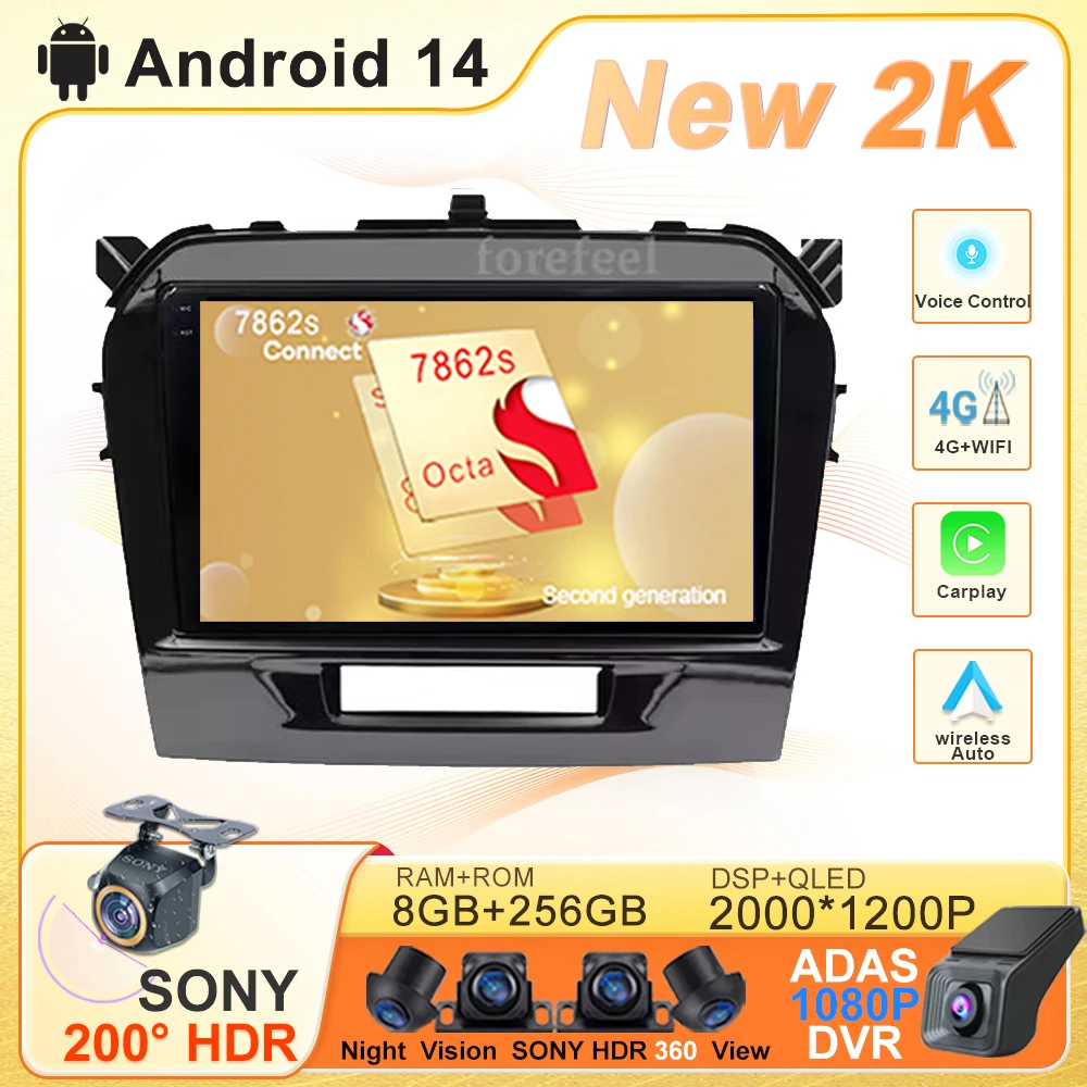 Android 14 For Suzuki Vitara 2017 - 2020 Multimedia Navigation DVD NO 2DIN GPS HDR QLED Player Car Stereo Carplay Radio Screen