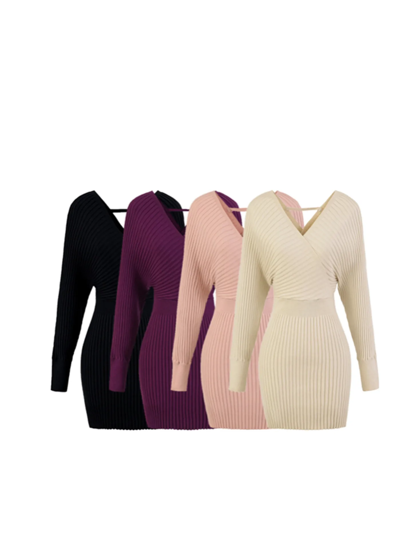 섹시하고 매혹적인 여성용 롱 니트 원숄더 크로스 브이넥 하이웨이스트 슬림핏 바디콘 스커트