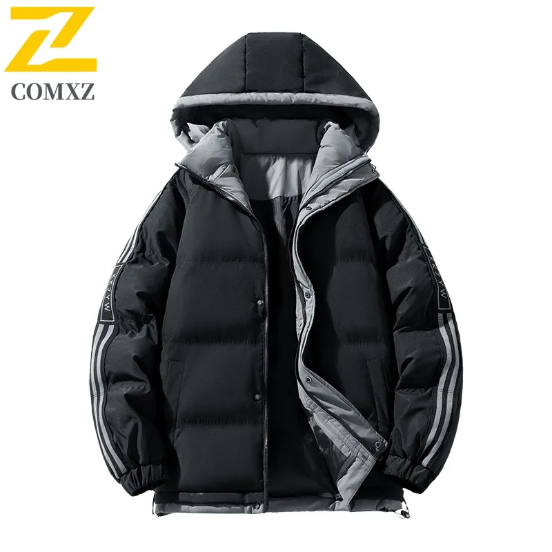 COMXZ 2025 Winter Plus Size Men Cotton Jacket M-8XL Fleece Lined Hooded Warm Coat Casual Fashion Outwear lightweight windbreaker