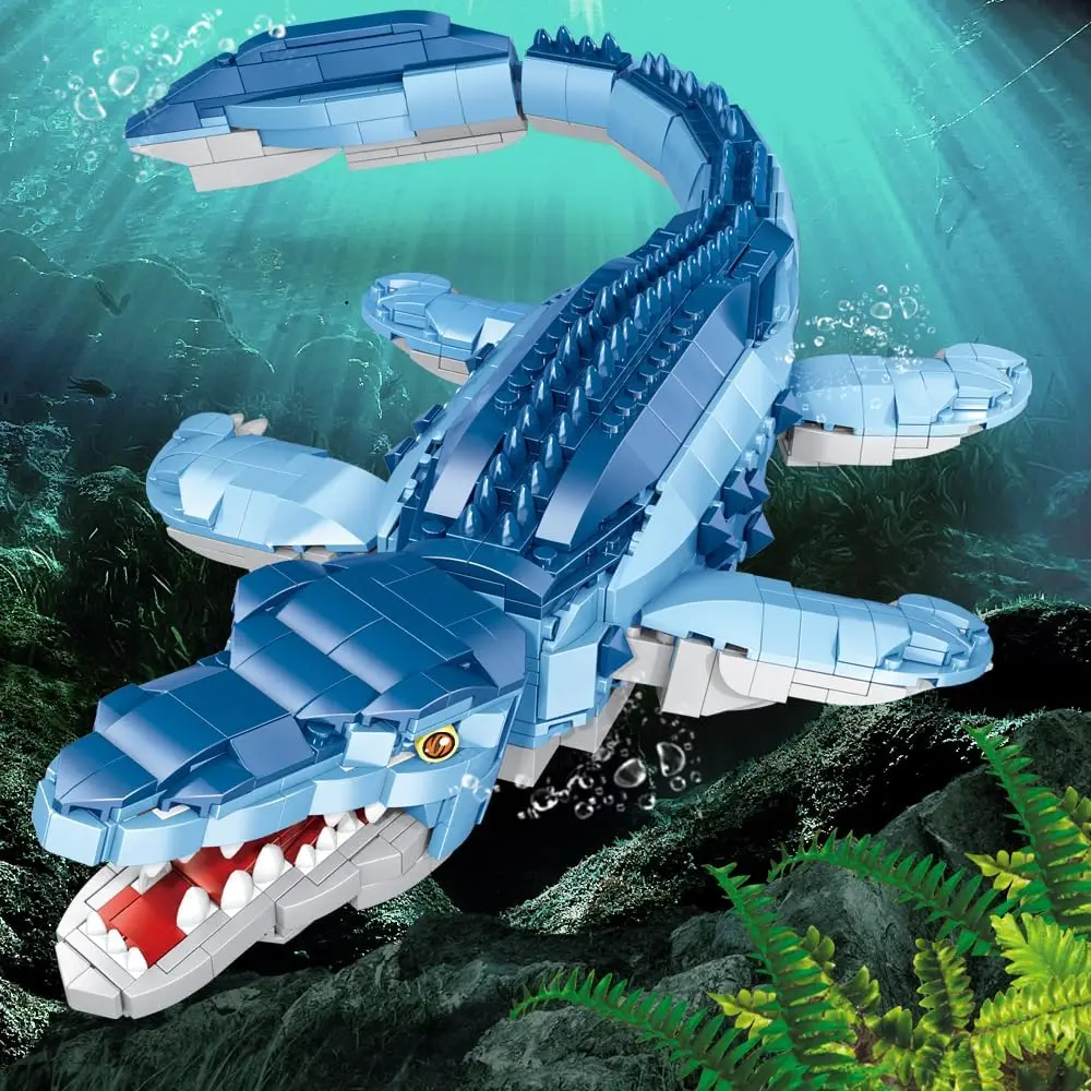 Blocos de construção de dinossauros para meninos, brinquedos modelo colecionáveis, Mosasaurus DIY, Moc Bricks Kits, presentes para crianças e adultos, decoração