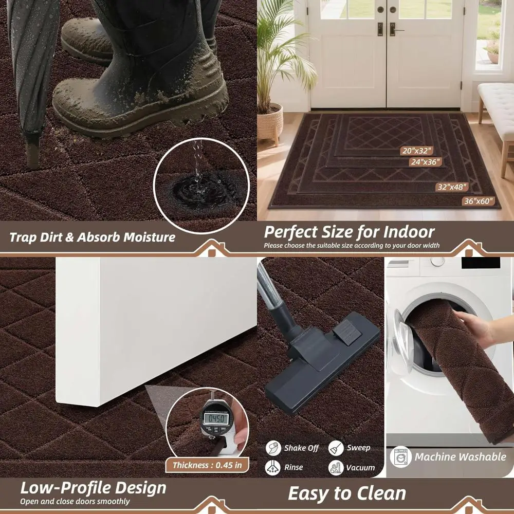 

Large 36 x 60 Non-Slip Door Mat - Washable, Stain Resistant, Absorbent Rug for Entryway, Mud and Wet Protection, Brown