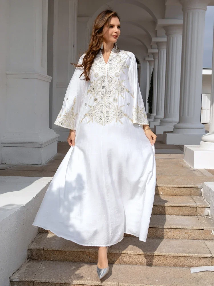 Eid Muslim Party Dress for Women Jalabiya Abaya Ramadan Long Dresses Abayas Woman Embroidery Kimono Robe Caftan Vestidos 2024