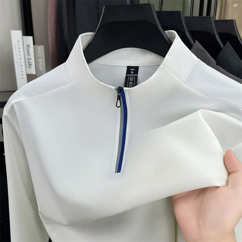 

Advanced classiccolor casual new long sleeve T-shirt spring autumn comfort luxury half zipper stand up collar men's sweatshirt