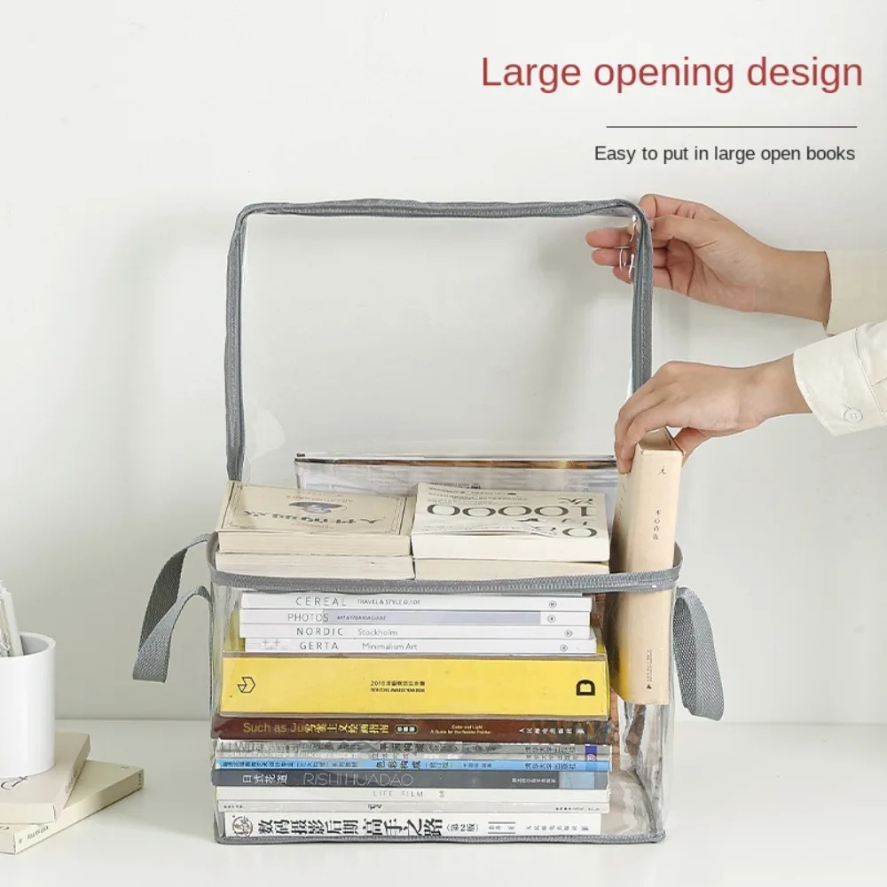 Portable Zipper Comic Book Storage Bag Stackable Transparent Collapsible Pouch Dust Proof Handle Collection Container Student