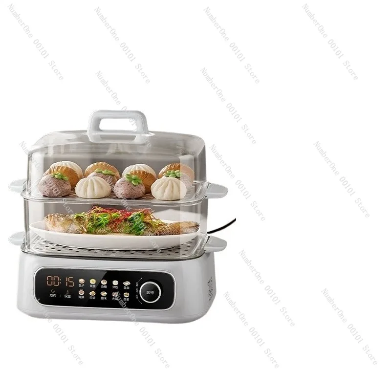 Electric Steamer Multi-Function Household, 3-Layer Stainless Steel Rice Cooker with Delay Timer, 5-in-1 Steam Cooker