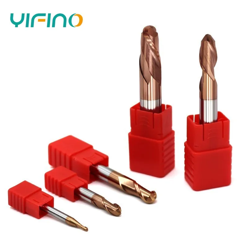 YIFINO HRC55 2-Flute Milling Cutter Tungsten Steel Carbide Ball Nose End Mill For CNC Mechanical Metals Machining Endmills Tools