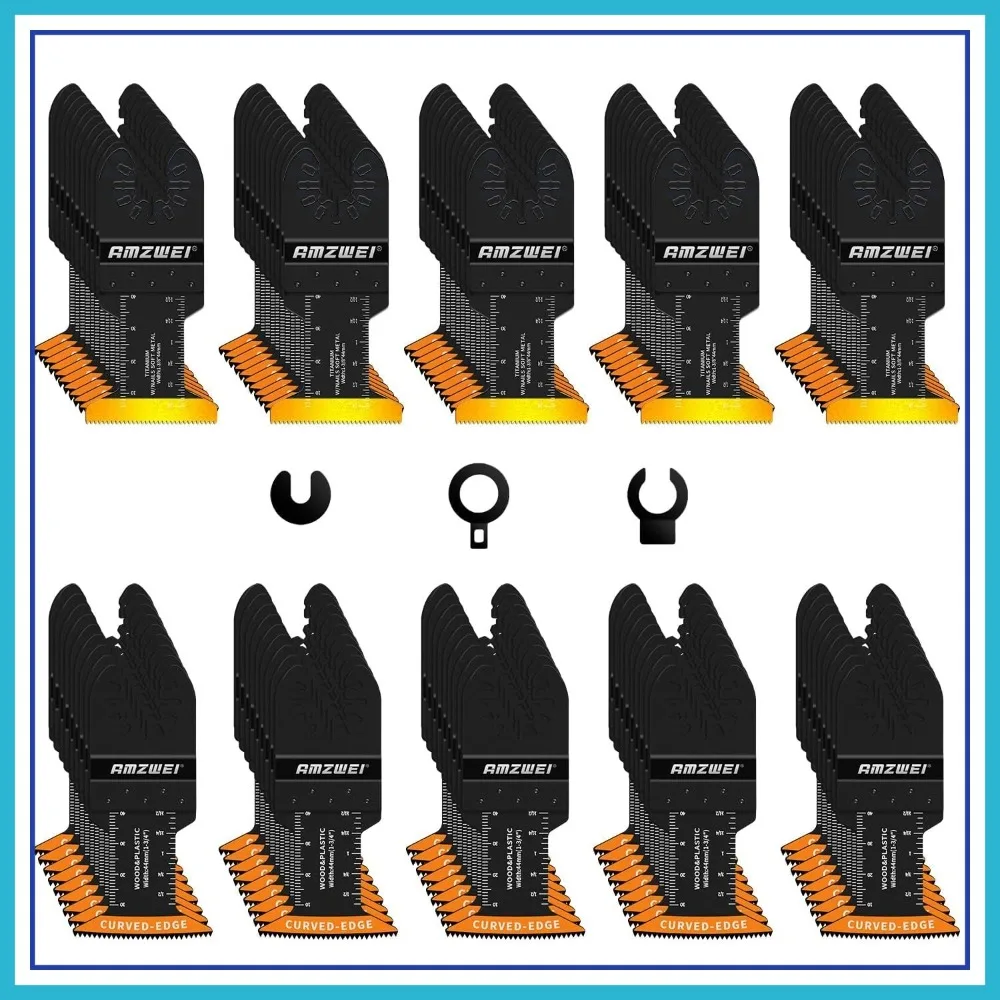 

100PCS Oscillating Tool Blades, Titanium & HCS for Metal/Wood/Plastic Cutting, Curved Edge Multi Tool Blades