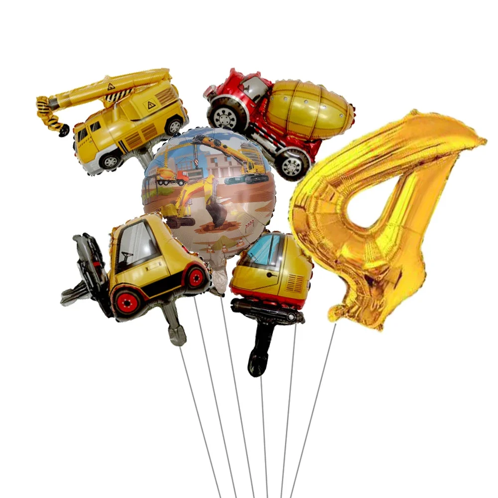 6-teiliger Mini-Karton-Fahrzeugballon mit 32-Zoll-Gold-Zahlen-Ballon-Set für Jungen, Bauauto-Thema, Geburtstagsparty-Dekorationen – Detail 7