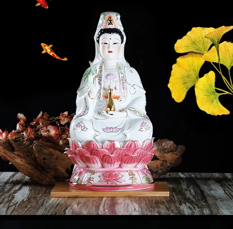 Wholesale Buddhist supplies # HOME family  efficacious 30CM tall kai guan Avalokitesvara Guanyin Porcelain statue