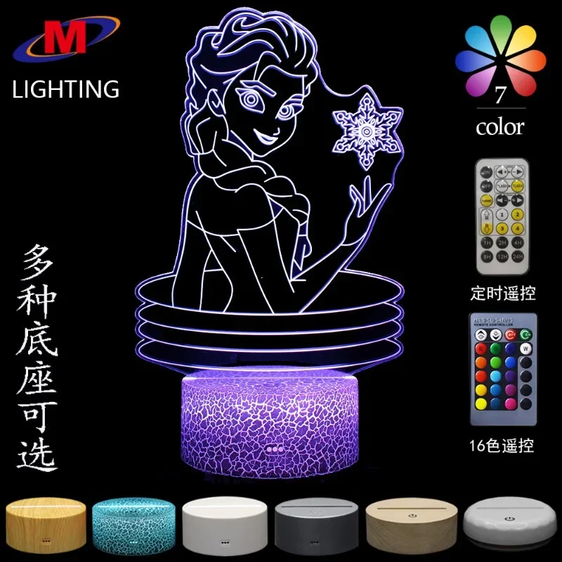 Frozen Series Elsa and Anna Princess Action Figures 3D Night Light USB Touch Desk Lamp Remote Control Room Decoration Gifts