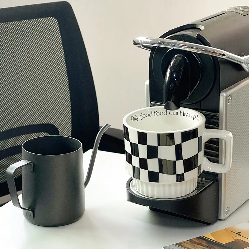 Checkerboard Mug Ceramic Stacked Cup Office Water Cup Couple Cup Coffee Cup Tea Cup  Latte Cup Couple Water