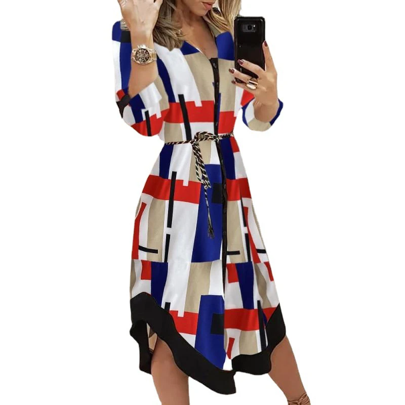 Womens Summer Dresses Lapel Neck And Irregular Hem For Girls&Ladies