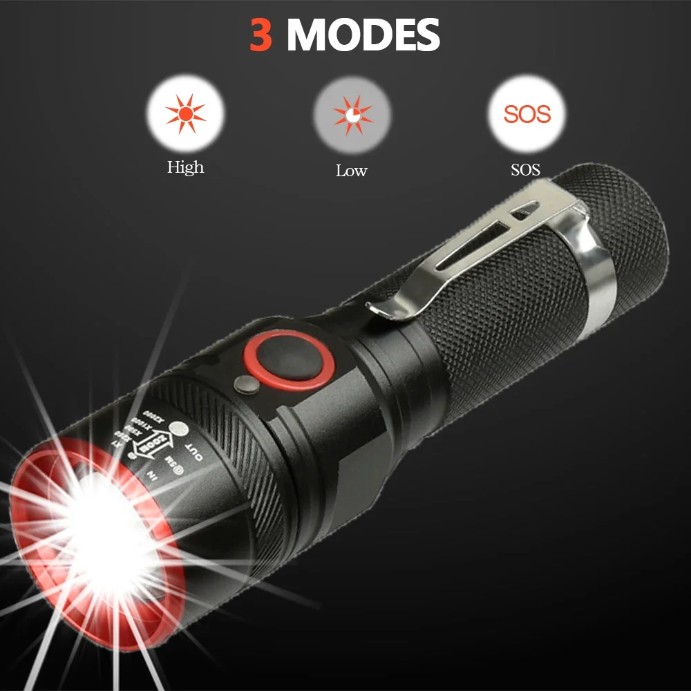 Waterproof 5200LM USB Rechargeable Flash light T Led Flashlight Zoomable 3 modes torch for 18650 with USB cable Camping z40