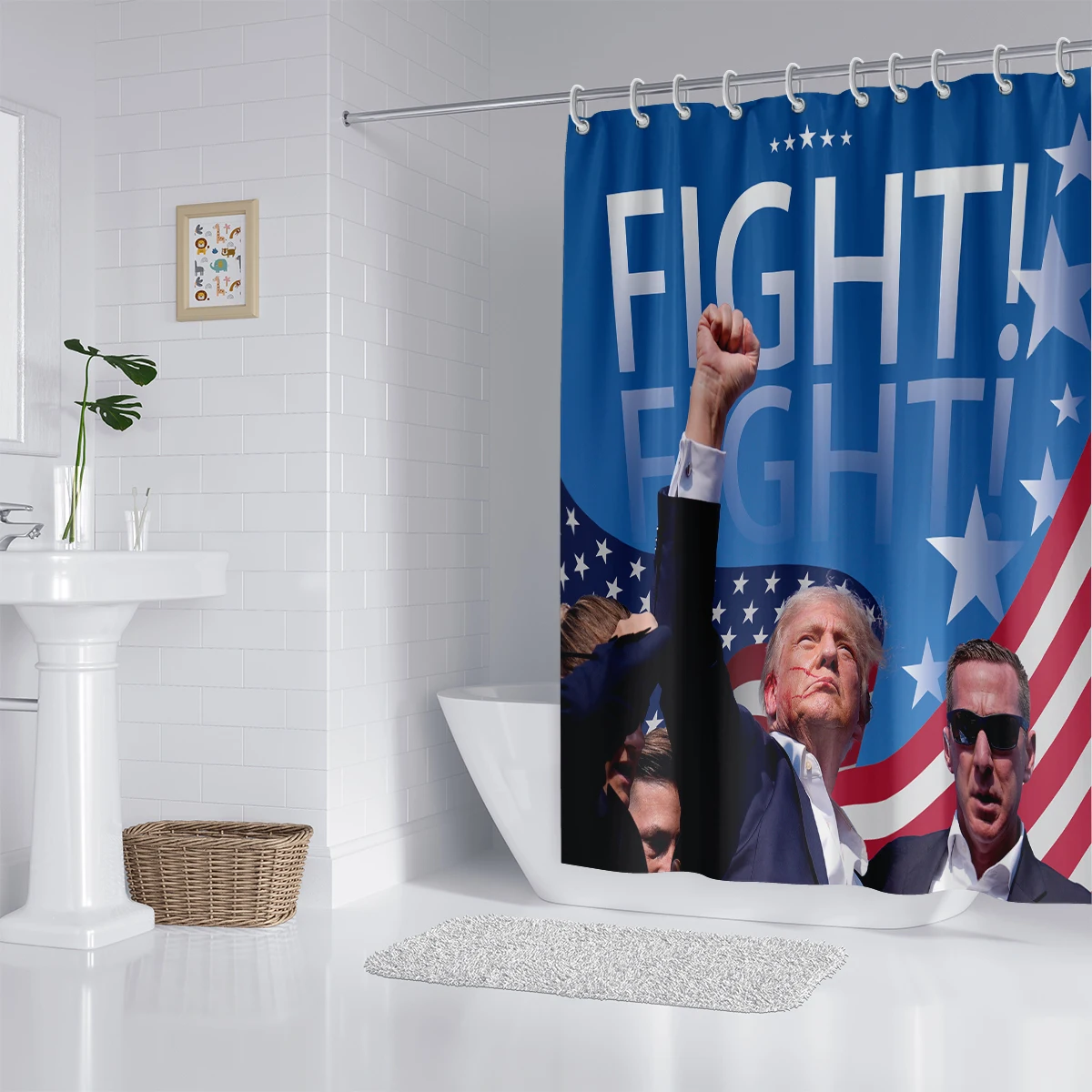 1PC Trump was attacked print Shower Curtain,3D Embossed Washable Waterproof Shower Curtain,12 hooks,Family Bathroom Decoration