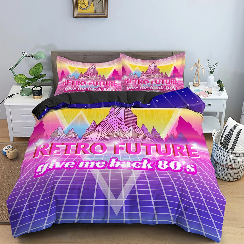 

Retro Duvet Cover Set Vintage Give Me Back 80s Pattern Bedding Set Microfiber Queen King Size Quilt Cover 2/3Pcs For Teens Adult