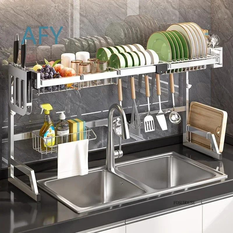 Stainless Steel Retractable Dish Drainer for Kitchen Countertop for Drying Dishes Plates Cups Utensils Storage Organizer Rack