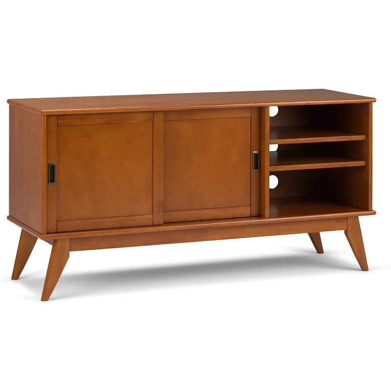 60 Inch Wide Mid Century Modern TV Media Stand in Teak Brown For TVs up to 65 Inches, For the Living Room