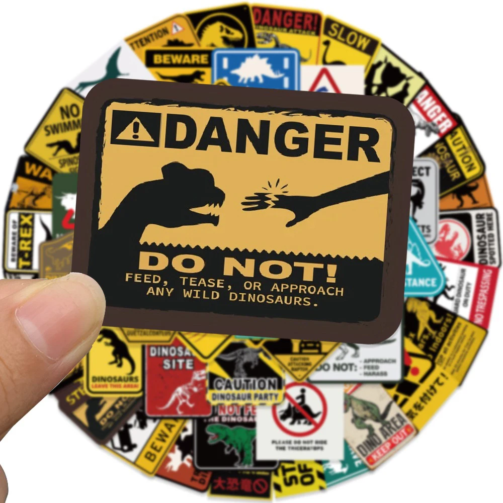 10/30/60 قطعة ديناصور علامة تحذير ملصقات الكرتون خطر حظر الشارات الديكور DIY بها بنفسك القرطاسية الدراجة كول ملصق مضاد للمياه