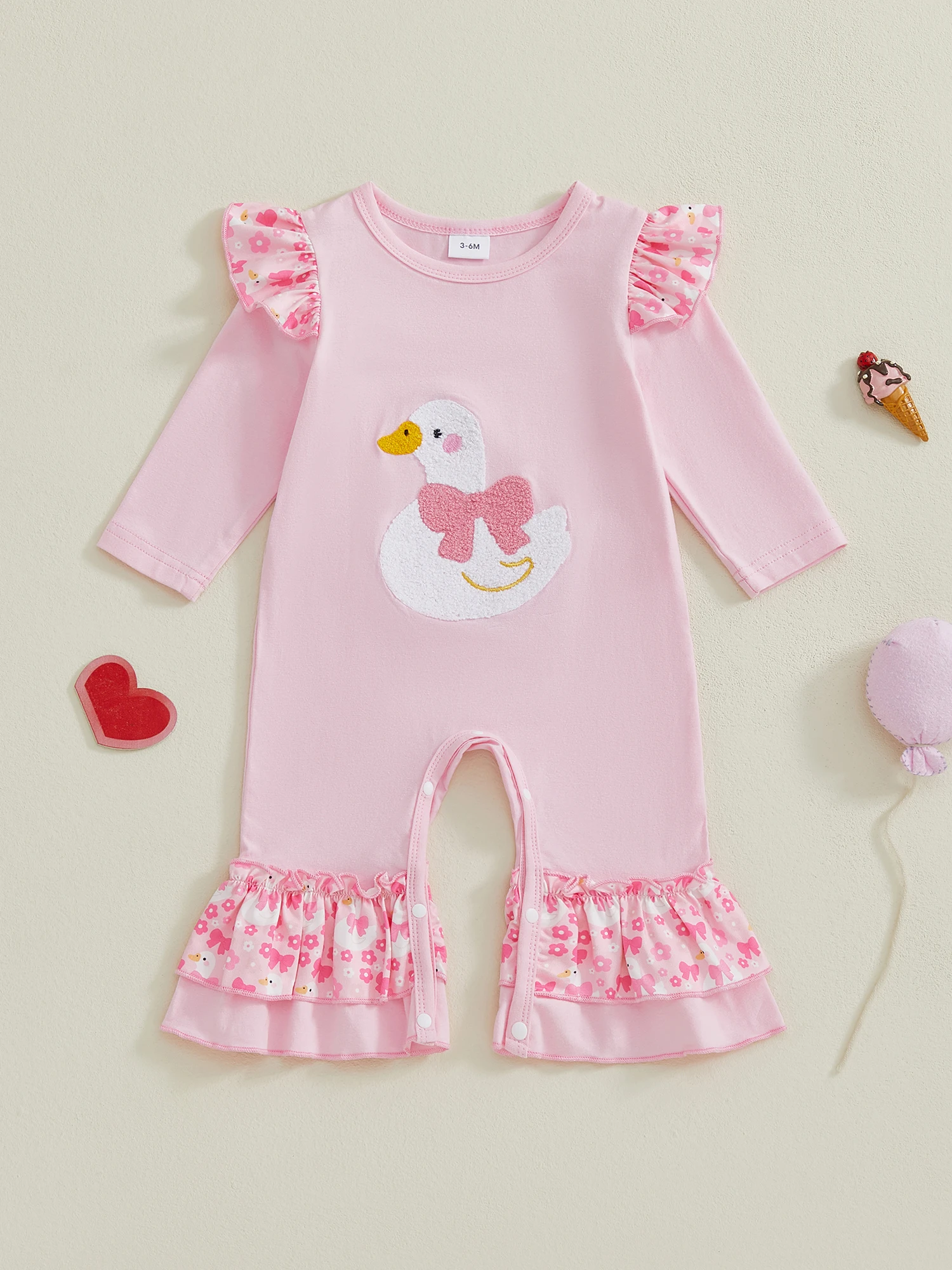 Body d'automne pour bébés filles, avec adorable broderie de canard, manches longues et encolure ronde pour un Look élégant
