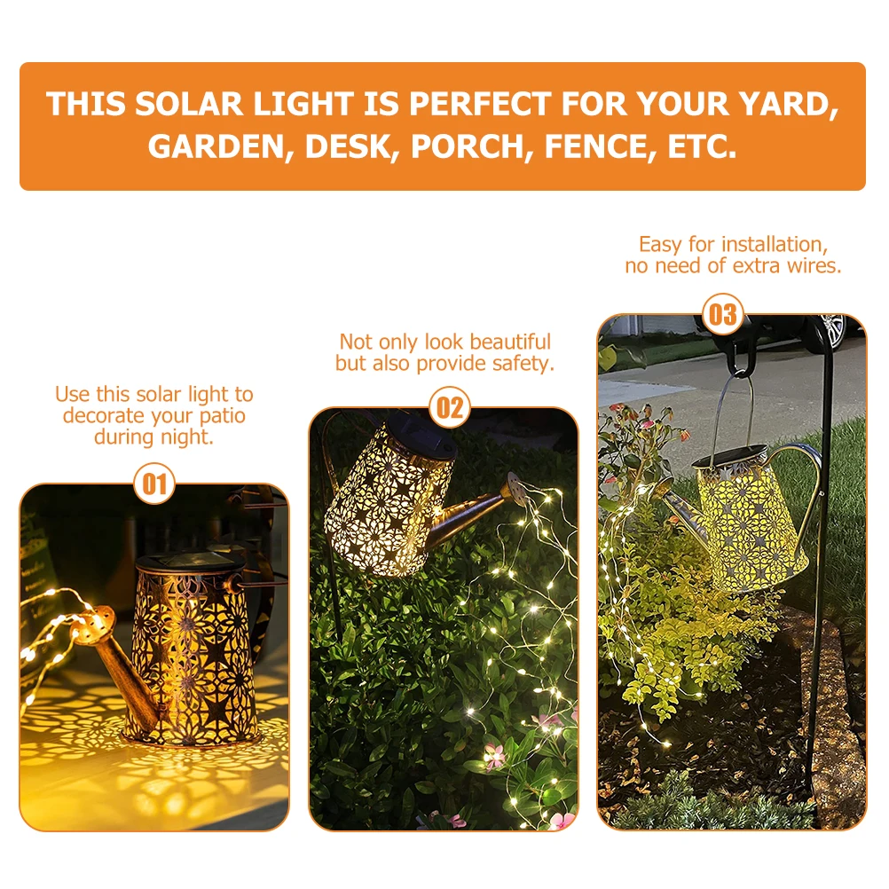 

Watering Can Outdoor Lanterns Garden Powered Waterproof Brown Retro Solar Kettle Solar Kettle Yard Decor Gifts