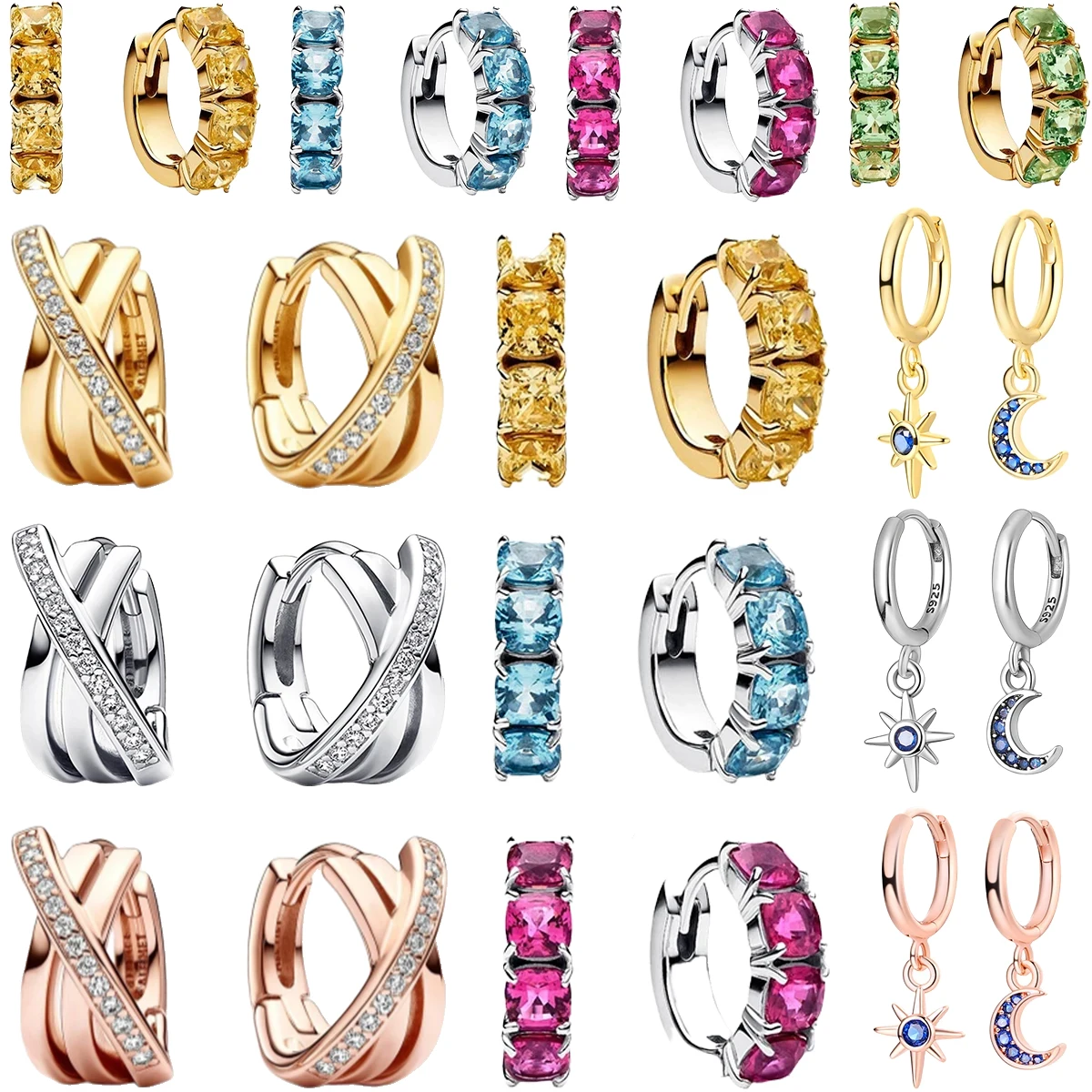 

Original 925 Sterling Silver Hoop Earrings Moon Pearl Heart Crystal Luxury Romantic Earings Fit Woman Wedding Party Jewelry Gift