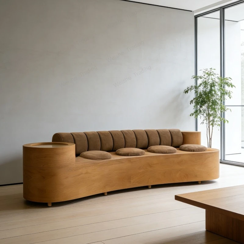 

Nordic designer seated fabric sofa Hotel lobby Beauty salon Reception area Solid wood edge several-type card seat sofa