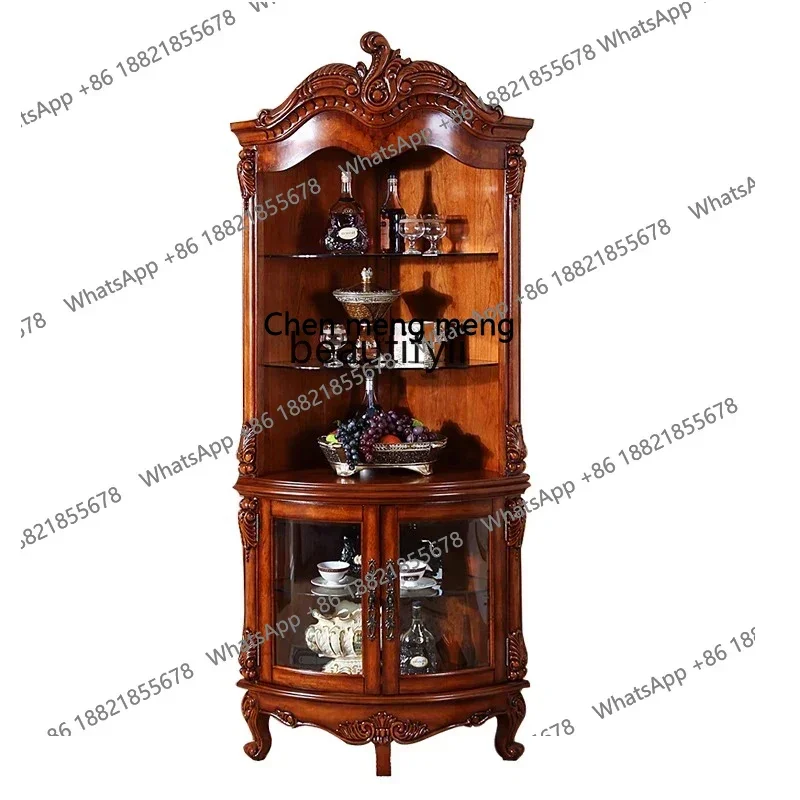 

xzAmerican Solid Wood Corner Cabinet Triangle Living Room Glass Wine Cabinet Retro European Corner Cabinet