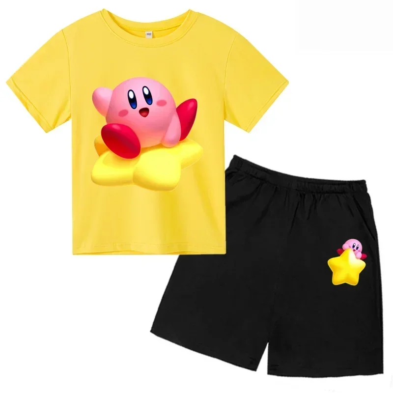 Kids Kirby Super Star Tshirt Set Children Girl Cartoon Tees Anime Summer Baby Boys Clothes Girls O-neck Short Sleeve Gift