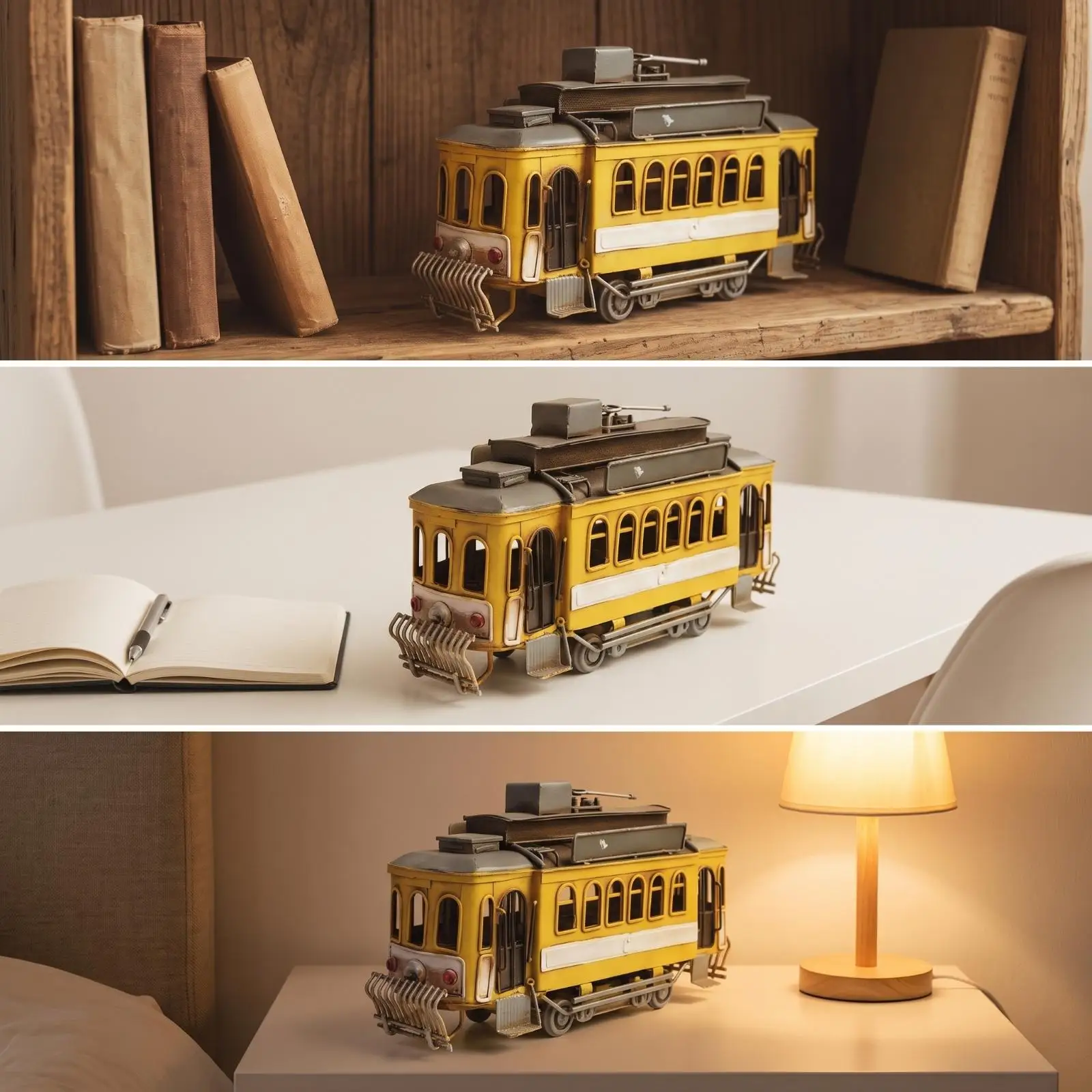 Iron Vintage Tram Toy Collectible Miniature Vehicle with Metal Railings for Home Bar Shelf