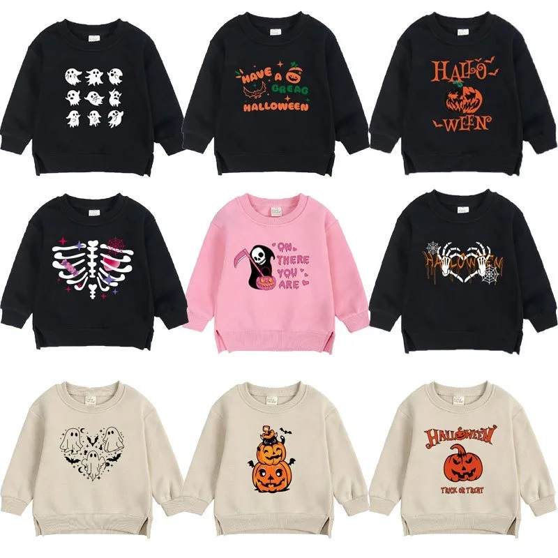 

Halloween Kids Baby Sweatshirts Print Pumpkin Ghost Skull Costume Infant Child Scary Cosplay Outfits Long Sleeve Pullover Tops