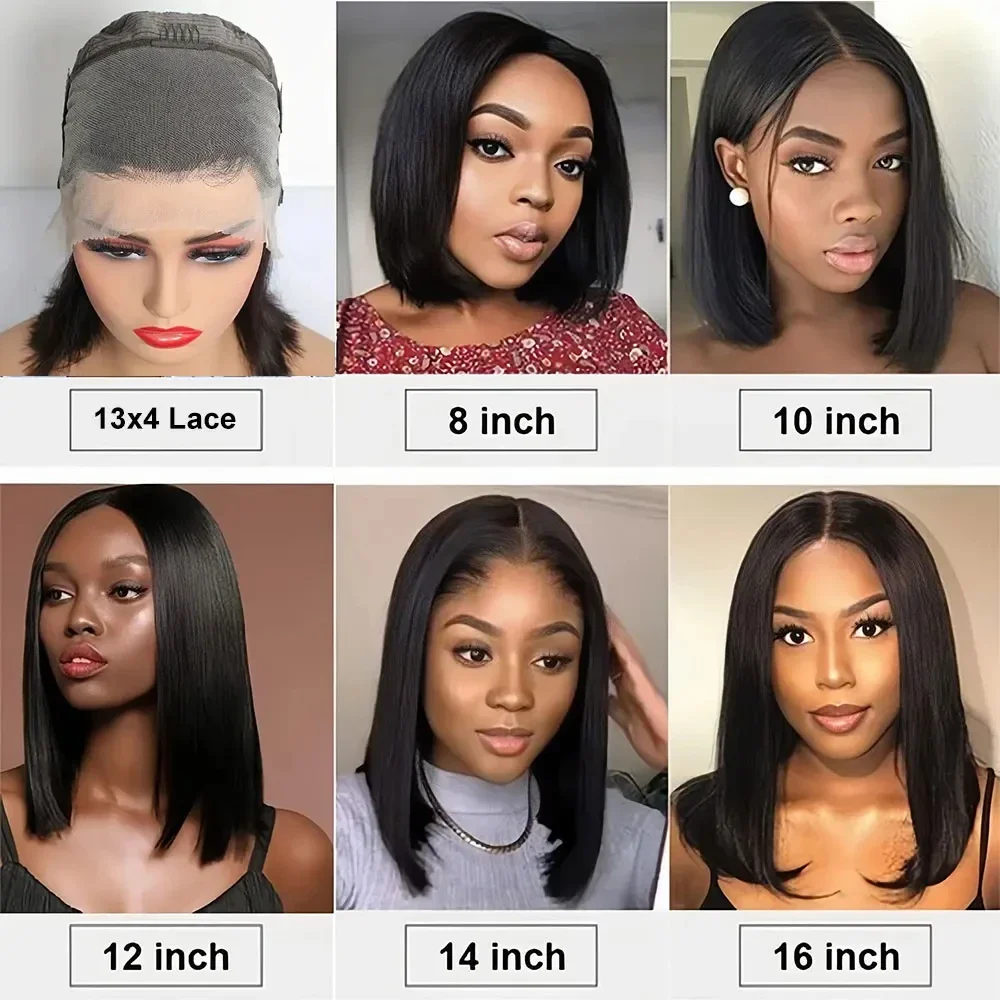 13x4 Lace Front Wig Bob Human Hair Straight 180% Density  Transparent Lace Frontal Wigs short bob hair lace front wig For Women