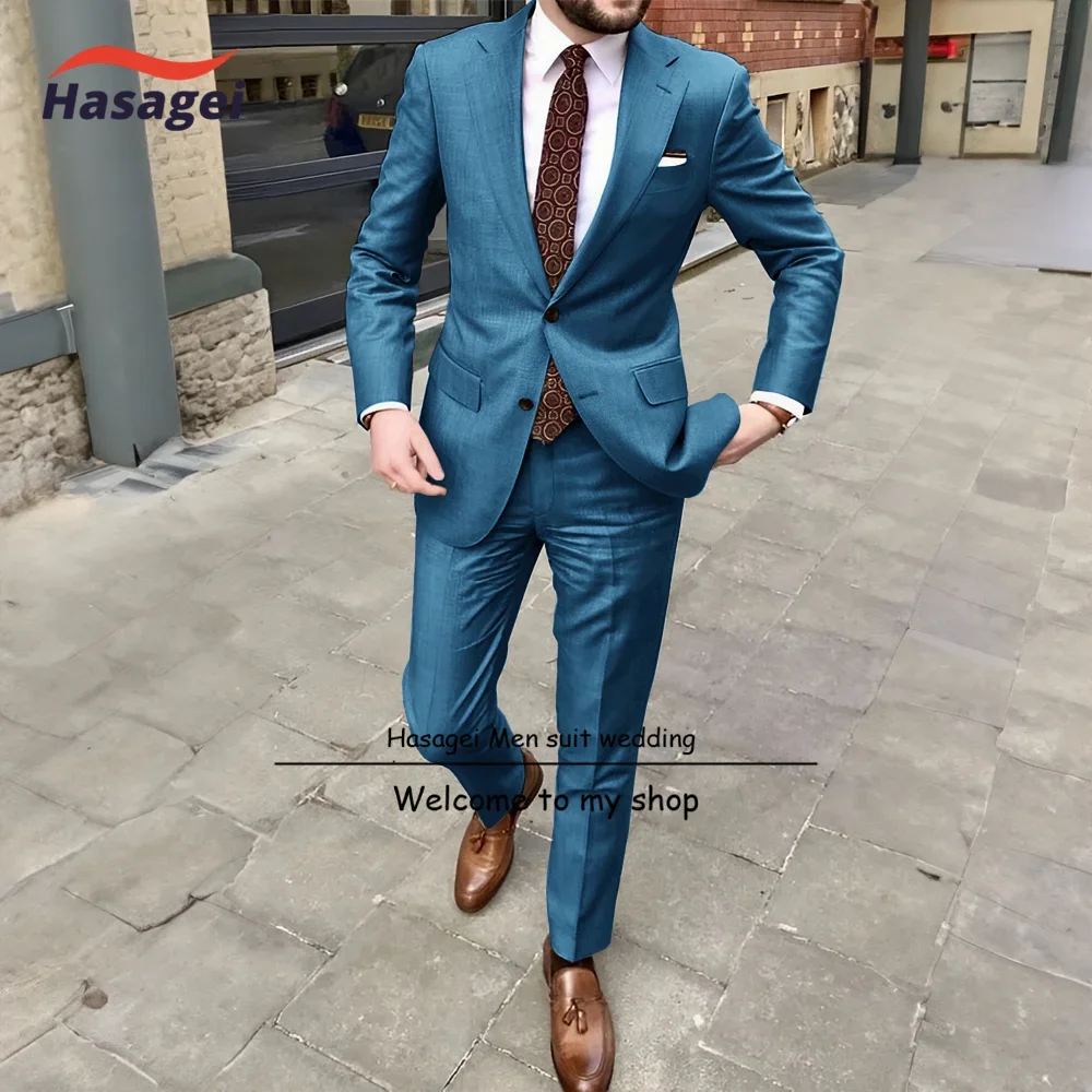 Elegant Casual 2 Piece Suit For Men Wedding Tuxedos Notched Lapel Groomsmen Men Suits Business Party Prom Blazer