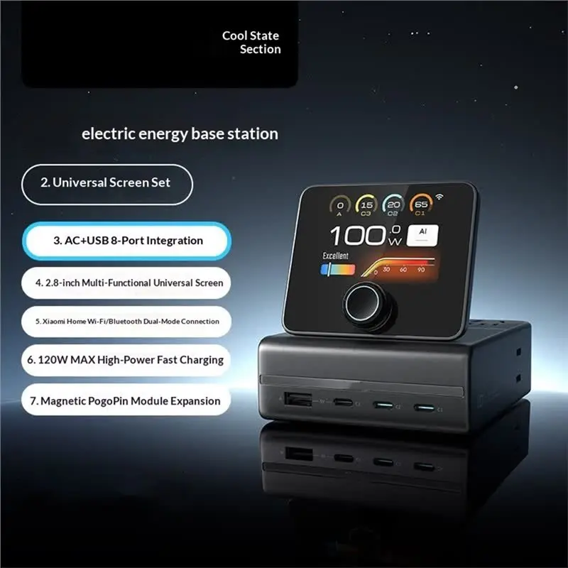B29C-Desktop 10 Port Power Station 120W Max Fast Charger Charging Station Ac Usb Power Strip With Display Screen US Plug 8 Ports